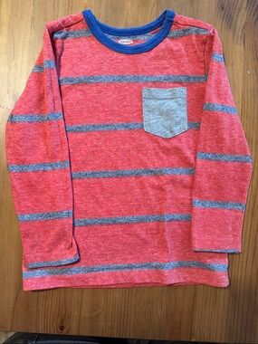 Old Navy Red and Gray Striped Long-Sleeve Pocket Tee